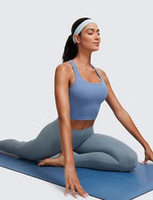 Load image into Gallery viewer, CRZ YOGA Butterluxe Womens Y-Back Racerback Longline Sports Bra - Padded Scoop Neck Workout Crop Tank Top with Built in Pads Oasis Blue