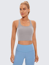 Load image into Gallery viewer, CRZ YOGA Butterluxe Womens Y-Back Racerback Longline Sports Bra - Padded Scoop Neck Workout Crop Tank Top with Built in Pads Gull Gray