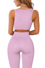 Load image into Gallery viewer, QINSEN Workout Outfits for Women 2 Piece Ribbed Seamless Crop Tank High Waist Yoga Leggings Sets (Dusty Pink)