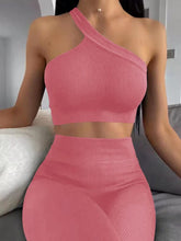 Load image into Gallery viewer, niyokki Workout Outfits Sets for Women 2 Piece Ribbed Exercise Secy One Shoulder Tops High Waist Leggings Active Yoga Set