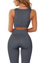 Load image into Gallery viewer, QINSEN Womens Yoga Pants Bodycon 2 Piece Outfits Cropped Tops High Waist Seamless Leggings Dark Grey