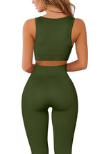 Load image into Gallery viewer, QINSEN Womens Yoga Pants Bodycon 2 Piece Outfits Cropped Tops High Waist Seamless Leggings 07 Army Green