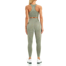Load image into Gallery viewer, WodoWei Women 2 Piece Workout Outfits Sports Bra Seamless Leggings Yoga Gym Activewear Set (YO601-khaki grey marl)