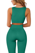 Load image into Gallery viewer, QINSEN Womens Yoga Pants Bodycon 2 Piece Outfits Cropped Tops High Waist Seamless Leggings Emerald