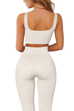 Load image into Gallery viewer, QINSEN Yoga Outfit for Women Seamless 2 Piece Workout Sport Bra High Waist Leggings Sets Beige