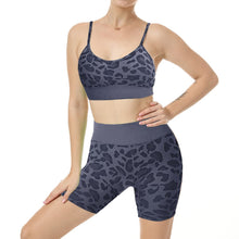 Load image into Gallery viewer, Women Seamless Yoga Set 2 Piece Workout Sport Bra with High Waist Shorts Legging Outfit Tracksuit.JNINTH (Leopard Grey)