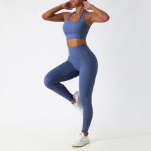 Load image into Gallery viewer, MUMANAIXI 3-Piece Seamless Moisture-Wicking Workout Set for Women - Gym, Fitness, Running, Yoga Sportswear (Blue 2pcs)