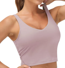 Load image into Gallery viewer, Women’s Longline Sports Bra Wirefree Padded Medium Support Yoga Bras Gym Running Workout Tank Tops(Light Purple)