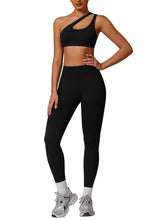 Load image into Gallery viewer, ABOCIW Women Workout Sets Seamless High Waist Scrunch Butt Lifting Gym Leggings Cutout One Shoulder Sports Bra 2 Piece Gym Set Black