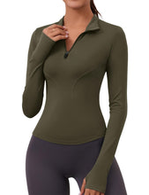 Load image into Gallery viewer, Womens Workout Tops Long Sleeve Athletic Golf Shirts Quarter 1/4 Zip Pullover Women Yoga Tops(Army Green)