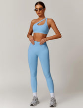 Load image into Gallery viewer, ABOCIW Workout Sets for Women 2 Piece Seamless High Waist Scrunch Butt Lifting Gym Leggings Cutout One Shoulder Sports Bra Yoga Outfits Blue