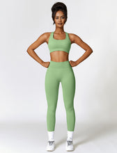 Load image into Gallery viewer, ABOCIW Seamless Cross Back Sports Bra for Women V Back Scrunch Lifting High Waist Leggings 2 Piece Workout Sets for Women Y-Green