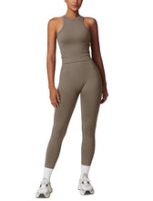 Load image into Gallery viewer, OMEWEE Gym clothes for woman set Racer-back Tank Top and Tummy Control Leggings Yoga sets for women 2 piece Coffee