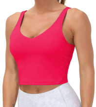 Load image into Gallery viewer, Women’s Longline Sports Bra Wirefree Padded Medium Support Yoga Bras Gym Running Workout Tank Tops(Magenta)