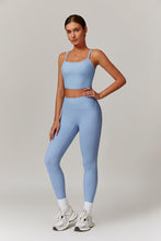 Load image into Gallery viewer, Womens Workout Sets Two Piece Seamless Stretch Cross Back Tank Top Matching Tummy Control High Waist Leggings Set 2 Piece For Women Gym Yoga Active Wear Outfits Athletic Work Out Clothes Blue 2