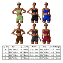 Load image into Gallery viewer, ABOCIW Workout Sets for Women Seamless V Back Scrunch Butt Lifting High Waist Biker Shorts Cross Back Sports Bra 2 Piece Yoga Gym Sets Black