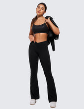 Load image into Gallery viewer, CRZ YOGA Butterluxe Womens Y Back Sports Bra - Padded Racerback Low Impact Spaghetti Thin Strap Workout Yoga Top Faux Leather Black