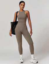Load image into Gallery viewer, ABOCIW Workout Sets for Women, Ribbed Racerback Tank Top Bra Seamless Scrunch Butt Lifting High Waist Leggings 2 Piece Gym Yoga Outfits Tank Tan