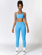 Load image into Gallery viewer, ABOCIW Workout Sets for Women 2 Piece Seamless V Back Scrunch Butt Lifting High Waist Leggings Cross Back Strappy Sports Bra for Women Gym Sets Y-Blue