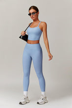 Load image into Gallery viewer, Womens Workout Sets Two Piece Seamless Stretch Cross Back Tank Top Matching Tummy Control High Waist Leggings Set 2 Piece For Women Gym Yoga Active Wear Outfits Athletic Work Out Clothes Blue 2