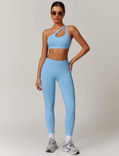Load image into Gallery viewer, ABOCIW Workout Sets for Women 2 Piece Seamless High Waist Scrunch Butt Lifting Gym Leggings Cutout One Shoulder Sports Bra Yoga Outfits Blue