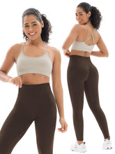 Load image into Gallery viewer, Seamless Workout Sets for Women 2 Piece Adjustable Strappy Sports Bra with High Waisted Butt Lifting Leggings Gym Sets(Our82 Grey/Coffee)