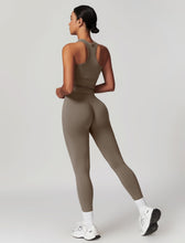 Load image into Gallery viewer, ABOCIW Workout Sets for Women, Ribbed Racerback Tank Top Bra Seamless Scrunch Butt Lifting High Waist Leggings 2 Piece Gym Yoga Outfits Tank Tan