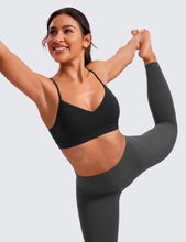 Load image into Gallery viewer, CRZ YOGA Butterluxe V-Neck Sports Bras for Women - Adjustable Thin Straps Padded Yoga Top Basic Wireless Camisole Black