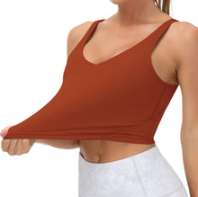 Load image into Gallery viewer, Women’s Longline Sports Bra Wirefree Padded Medium Support Yoga Bras Gym Running Workout Tank Tops(Brick Red)