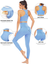 Load image into Gallery viewer, NOVA ACTIVE Workout Sets for Women 2 Piece High Waisted Seamless Leggings with Padded Stretchy Sports Bra Sets Yoga Outfit Jogging Gym Clothes(N007S-Blue)