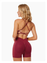 Load image into Gallery viewer, ABOCIW Cross Back Sports Bras for Women Seamless Seamless V Back Scrunch Butt Lifting High Waist Biker Shorts 2 Piece Workout Sets for Women Yoga Gym Outfits Red