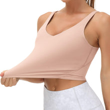 Load image into Gallery viewer, Women’s Longline Sports Bra Wirefree Padded Medium Support Yoga Bras Gym Running Workout Tank Tops(Soft Pink)