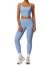 Load image into Gallery viewer, Womens Workout Sets Two Piece Seamless Stretch Cross Back Tank Top Matching Tummy Control High Waist Leggings Set 2 Piece For Women Gym Yoga Active Wear Outfits Athletic Work Out Clothes Blue 2