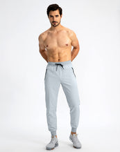 Load image into Gallery viewer, Pudolla Men's Lightweight Tapered Jogger Pants with Zip Pockets – Quick-Dry Athletic Running Joggers in Light Grey