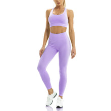 Load image into Gallery viewer, WodoWei Women 2 Piece Workout Outfits Sports Bra Seamless Leggings Yoga Gym Activewear Set (YO610-Purple Marl)