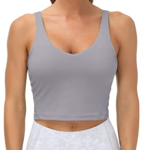 Load image into Gallery viewer, Women’s Longline Sports Bra Wirefree Padded Medium Support Yoga Bras Gym Running Workout Tank Tops(Lavender Grey)