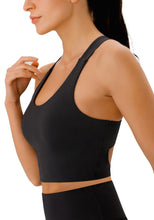 Load image into Gallery viewer, JOYSPELS Sports Bras for Women Extra Comfort Criss-Cross Back Padded Workout Tops for Women Medium Support Black