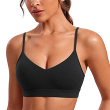 Load image into Gallery viewer, CRZ YOGA Butterluxe V-Neck Sports Bras for Women - Adjustable Thin Straps Padded Yoga Top Basic Wireless Camisole Green Palm Court