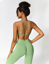 Load image into Gallery viewer, ABOCIW Seamless Cross Back Sports Bra for Women V Back Scrunch Lifting High Waist Leggings 2 Piece Workout Sets for Women Y-Green