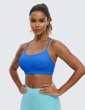 Load image into Gallery viewer, CRZ YOGA Butterluxe Womens Y Back Sports Bra - Padded Racerback Low Impact Spaghetti Thin Strap Workout Yoga Top Sparkle Blue