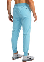 Load image into Gallery viewer, Pudolla Men's Lightweight Tapered Jogger Pants with Zip Pockets – Quick-Dry Athletic Running Joggers in Light Blue