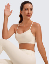 Load image into Gallery viewer, CRZ YOGA Butterluxe Womens Y Back Sports Bra - Padded Racerback Low Impact Spaghetti Thin Strap Workout Yoga Top White Apricot
