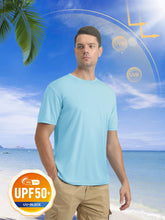 Load image into Gallery viewer, Workout Shirts for Men Short Sleeve T Shirts Moisture Wicking UPF 50 Sun Protection Running Workout Shirts Lake Blue