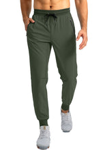 Load image into Gallery viewer, Pudolla Men's Lightweight Tapered Jogger Pants with Zip Pockets – Quick-Dry Athletic Running Joggers in Army Green