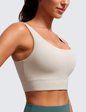Load image into Gallery viewer, CRZ YOGA Butterluxe Womens U Back Sports Bra - Scoop Neck Padded Low Impact Yoga Clothes Workout Crop Top with Built in Pads Mojave Tan