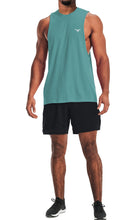Load image into Gallery viewer, Project Titan Men's Drop Arm Tank Top – Loose Fit Cut Off Sleeveless Gym Shirt for Weightlifting & Training in Teal Green