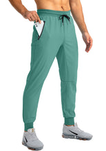 Load image into Gallery viewer, Pudolla Men's Lightweight Tapered Jogger Pants with Zip Pockets – Quick-Dry Athletic Running Joggers in Tea Green