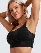 Load image into Gallery viewer, CRZ YOGA Butterluxe Womens U Back Sports Bra - Scoop Neck Padded Low Impact Yoga Clothes Workout Crop Top with Built in Pads Black Tie Dye Flowers