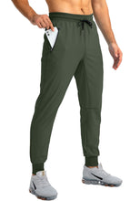 Load image into Gallery viewer, Pudolla Men's Lightweight Tapered Jogger Pants with Zip Pockets – Quick-Dry Athletic Running Joggers in Army Green