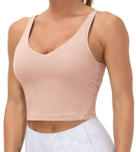 Load image into Gallery viewer, Women’s Longline Sports Bra Wirefree Padded Medium Support Yoga Bras Gym Running Workout Tank Tops(Soft Pink)